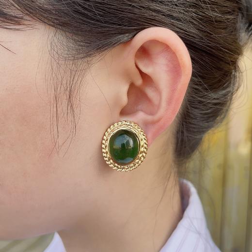 北京仓｜Gripoix Paris-Signet Oval-绿色 琉璃 耳环［法国设计师］ 商品图2