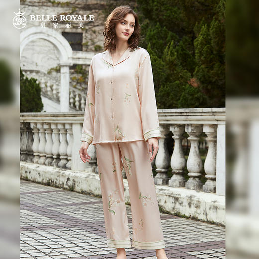 皇家丽美女款珠光缎面睡衣长袖春夏冰丝薄款H版外穿家居服套装JJT9947 商品图0