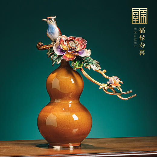 福禄寿喜 陶瓷+珐琅33*17*40珐琅葫芦居家办公室玄关新中式摆件 商品图1