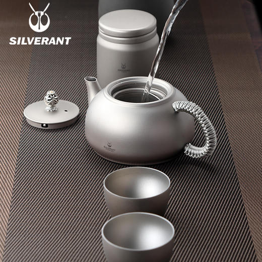 银蚁纯钛西施茶壶钛茶壶泡茶家用户外钛合金茶壶耐高温钛茶具套装 银蚁户外 西施壶五件套 钛晶款 商品图1