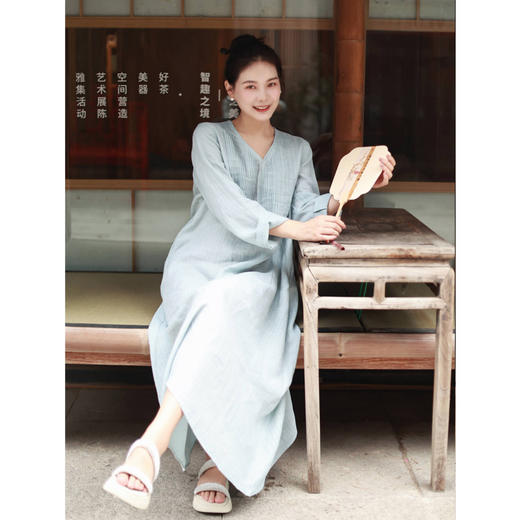 【线上专属】V领连衣裙（23707374-沧浪） 商品图3