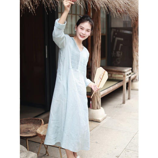 【线上专属】V领连衣裙（23707374-沧浪） 商品图2