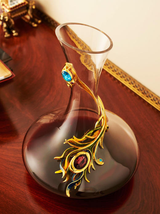 罗比罗丹创意孔雀红酒杯珐琅彩居家酒具套装高脚杯欧式葡萄酒杯吉祥孔雀珐琅红酒三件套 商品图6