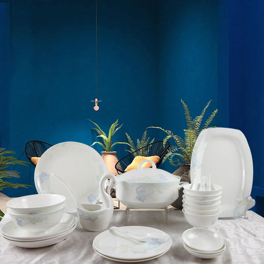 凡瑞斯新中式骨瓷餐具12人用42头 天宇乔迁送礼 商品图0