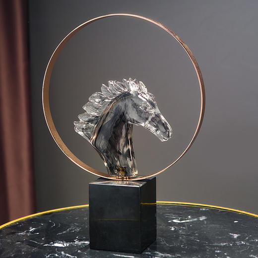 金属圆圈马摆件大理石底座 客厅书房办公室玄关新中式摆件 商品图2