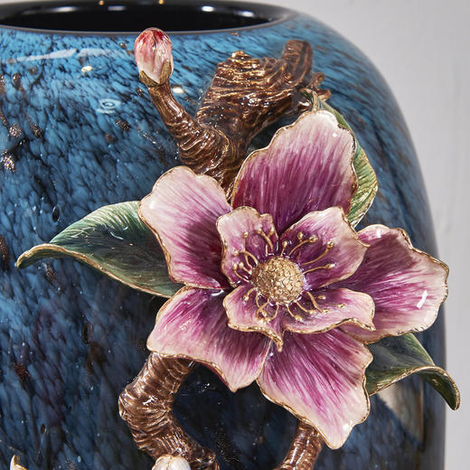 诺诗曼 珐琅海棠花瓶 高款客厅书房办公室玄关新中式摆件 商品图4