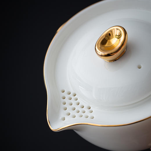 羊脂玉白瓷旅行茶具套装快客杯一壶二杯便携式户外茶具随身高端吉祥三宝 描金快客杯 商品图3