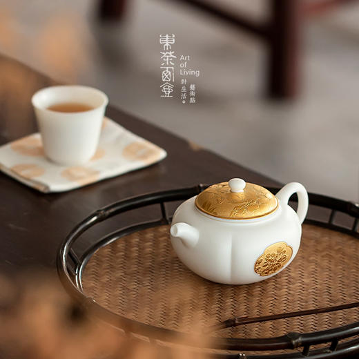 B-LY-9035 林玉山 瓜菱壶.海棠花（鎏金款）羊脂玉瓷手工鎏金茶壶小陶瓷功夫茶具德化白瓷泡茶器 商品图5