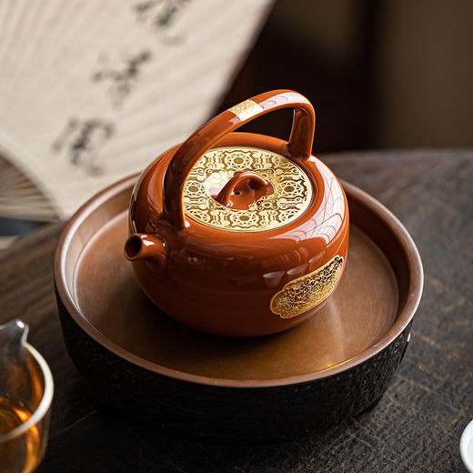 B-LY-9039 泽泉壶.缠枝纹（矾红/鎏金款）林玉山 商品图4