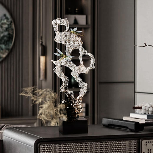 新中式透明太湖石玄关摆件轻奢高档客厅电视柜酒柜办公室软装饰品风生水起办公书房摆件开业礼品 商品图1