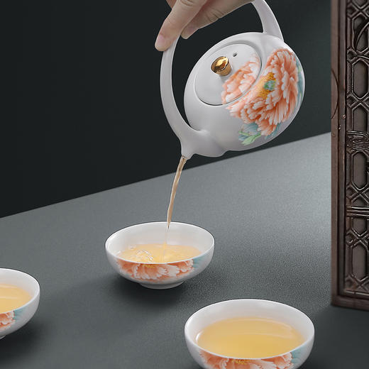品月 福如东海香插礼盒装手绘版牡丹 茶具套装 功夫茶具大师手绘茶杯文创礼品 商品图4