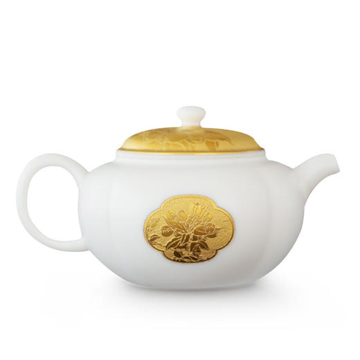 B-LY-9035 林玉山 瓜菱壶.海棠花（鎏金款）羊脂玉瓷手工鎏金茶壶小陶瓷功夫茶具德化白瓷泡茶器 商品图2