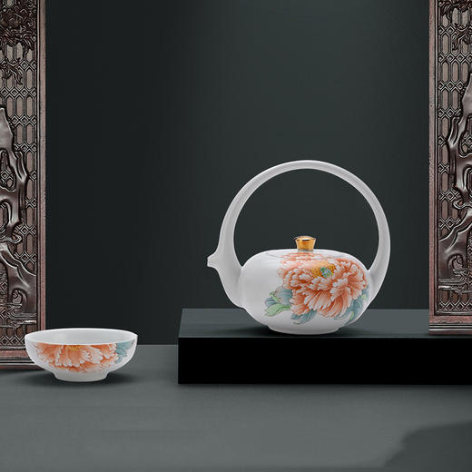 品月 福如东海香插礼盒装手绘版牡丹 茶具套装 功夫茶具大师手绘茶杯文创礼品 商品图3