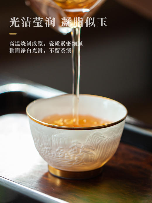 B-SST-3002素手堂 玉泥线雕鎏金杯 千里江山 商品图6
