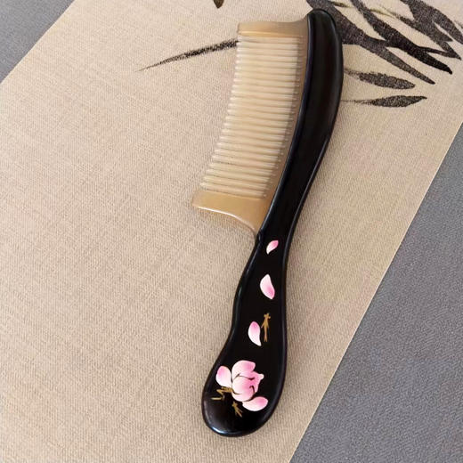 精致印花/掐银丝紫光檀镶羊角手柄梳 商品图0