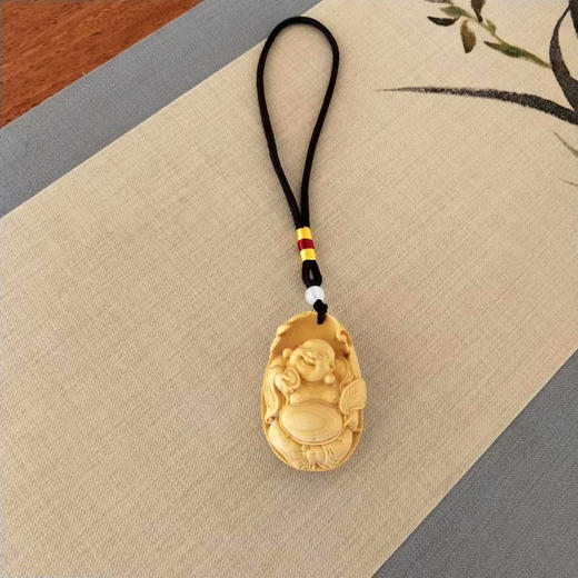 拿扇弥勒佛挂件°黄杨木 商品图2