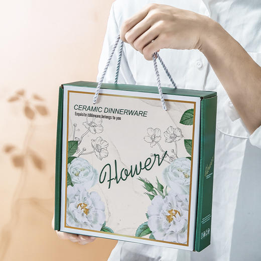 【山茶花陶瓷餐具】氛围感碗筷套装礼盒 伴手礼实用小礼品 清雅复古端午节劳动节 商品图1