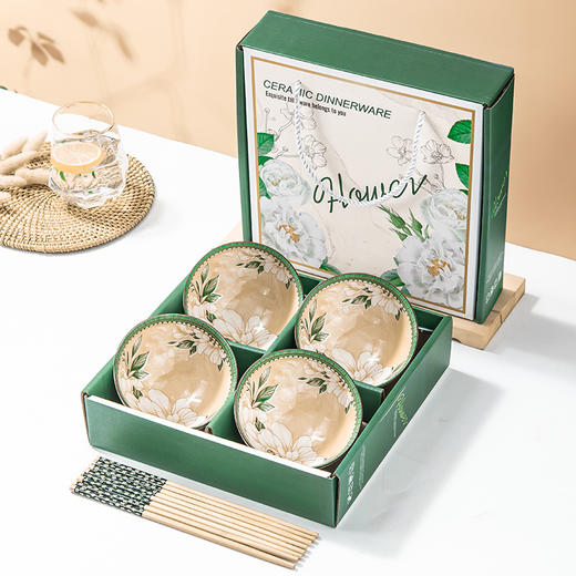 【山茶花陶瓷餐具】氛围感碗筷套装礼盒 伴手礼实用小礼品 清雅复古端午节劳动节 商品图5