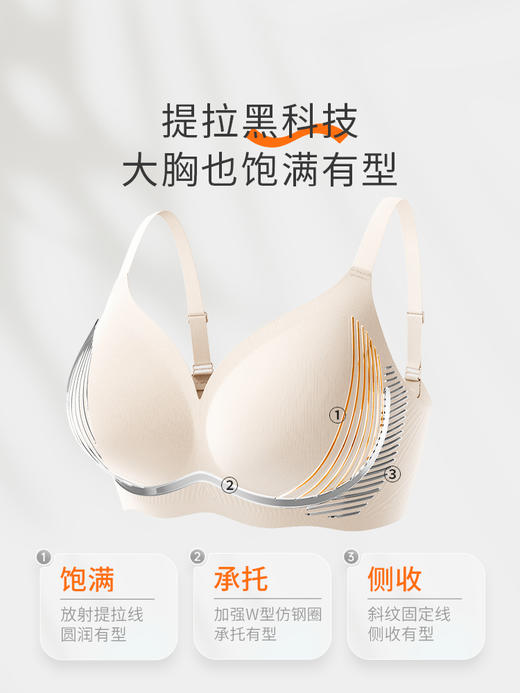 奶糖派线雕软支撑果冻条大胸侧收提拉文胸隐形无痕光面内衣 商品图6