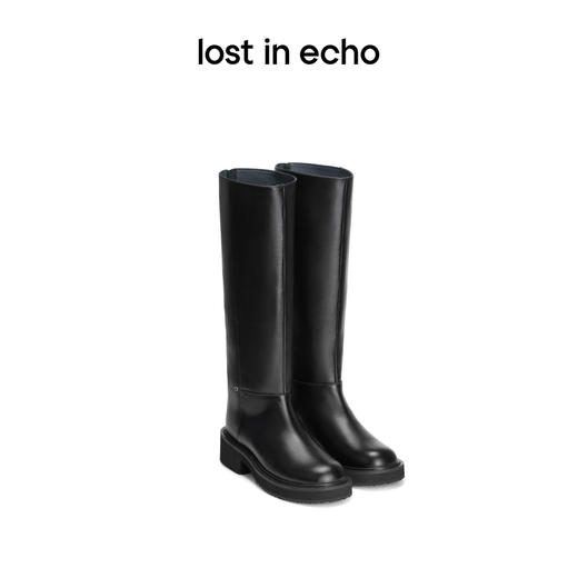 马君妍同款lost in echo显瘦巴恩风真皮厚底宽筒靴子长筒骑士靴 商品图1