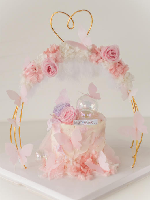 梦幻粉色永生花蛋糕 商品图0