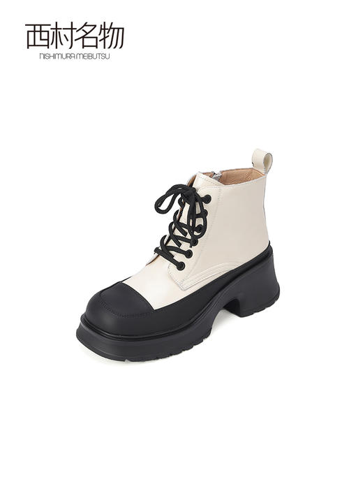 西村名物2023秋季新款粗跟单靴真皮厚底小个子马丁靴T23DS44041 商品图1