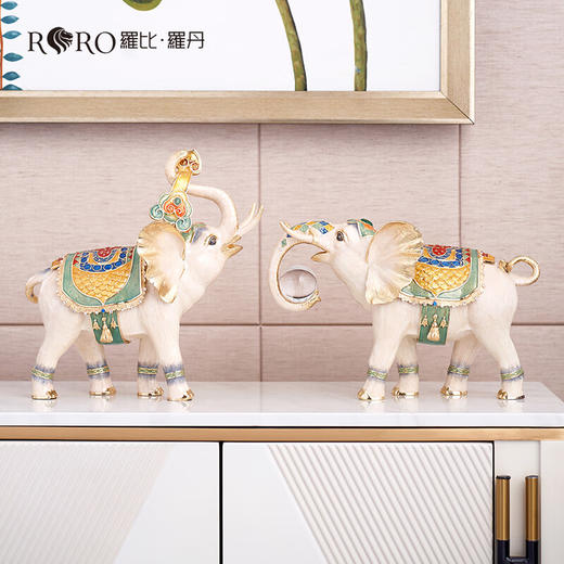罗比罗丹吉象如意大象摆件创意玄关电视柜家居饰品珐琅彩工艺摆件【不支持补差，非质量问题不退不换】S 商品图2