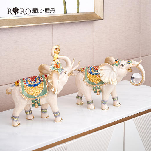 罗比罗丹吉象如意大象摆件创意玄关电视柜家居饰品珐琅彩工艺摆件【不支持补差，非质量问题不退不换】S 商品图3