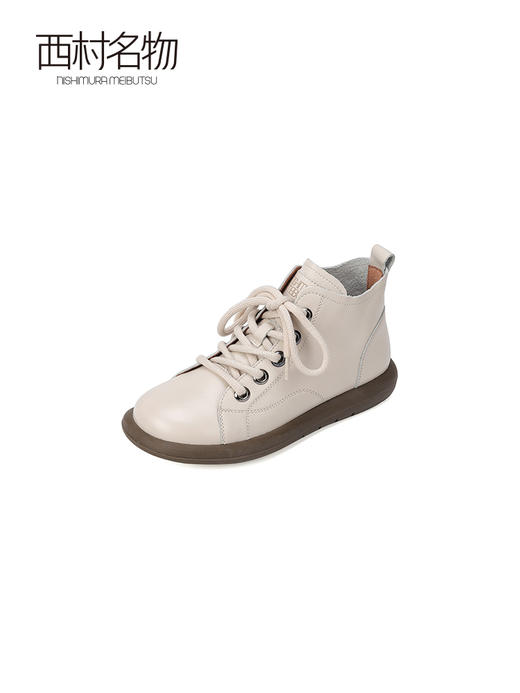 西村名物2024秋季新款女士复古软底平底英伦风马丁靴小短靴真皮X23DS44228 商品图2