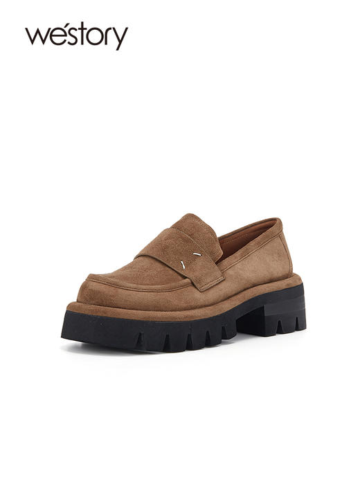 westory春秋新款复古磨砂厚底乐福鞋英伦风一脚蹬单鞋女W23CM73661 商品图1