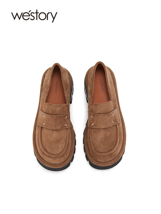 westory春秋新款复古磨砂厚底乐福鞋英伦风一脚蹬单鞋女W23CM73661 商品图3