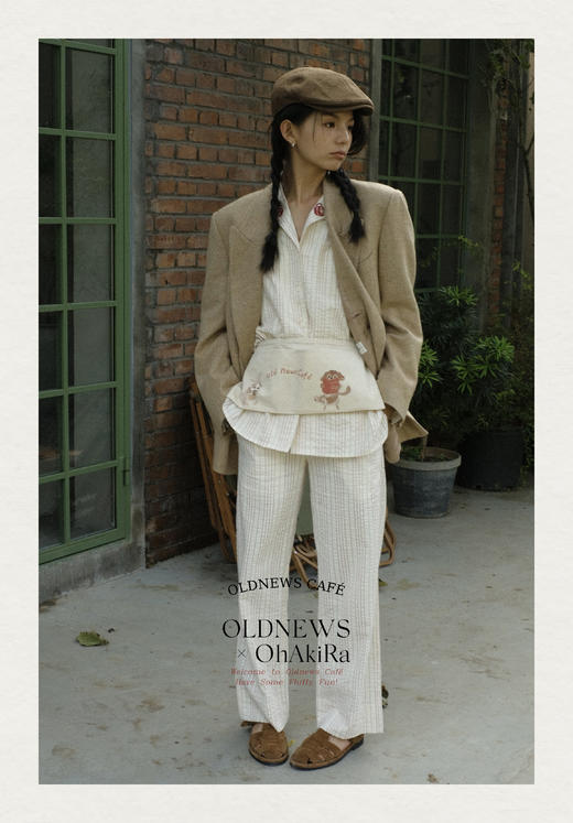 「Bunny Café」粉色条纹小兔咖啡杯刺绣衬衫套装 商品图3