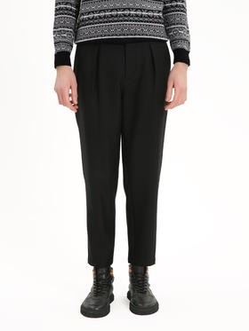 callisto黑色羊毛混纺粗斜纹休闲裤 FSCPW121Y BK