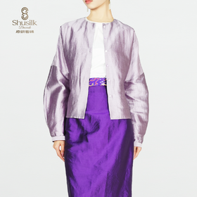 25BWCY9030女士真丝褶皱肌理圆领羊腿袖衬衫JW1241