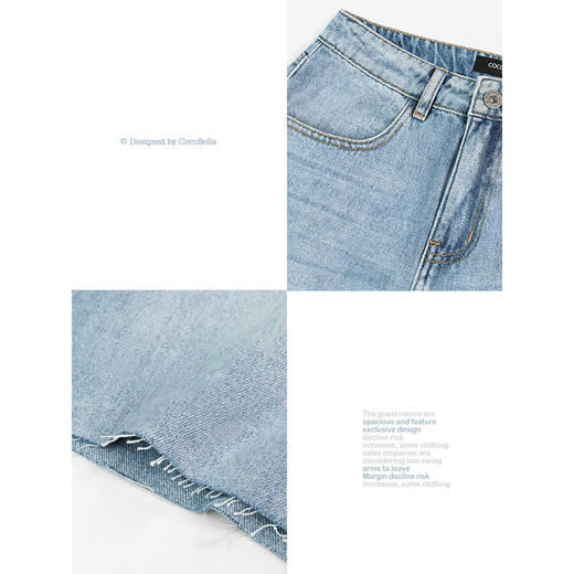 COCOBELLA复古水洗磨白百慕大牛仔短裤毛边五分裤NDN27 商品图1