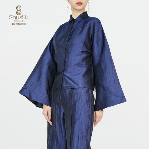 25BWCY9035女士真丝褶皱肌理小翻领喇叭袖衬衫JW1246 商品图4