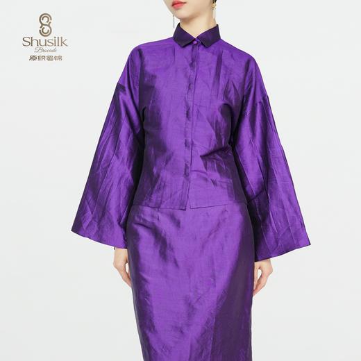 25BWCY9035女士真丝褶皱肌理小翻领喇叭袖衬衫JW1246 商品图3