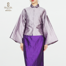 25BWCY9035女士真丝褶皱肌理小翻领喇叭袖衬衫JW1246