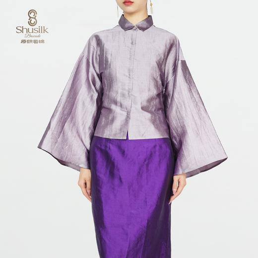 25BWCY9035女士真丝褶皱肌理小翻领喇叭袖衬衫JW1246 商品图0
