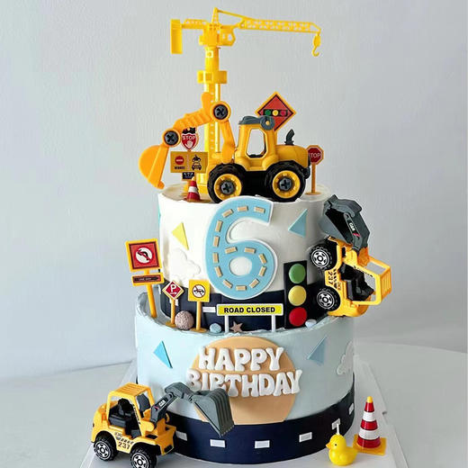 【双层工程队】挖掘机双层儿童生日蛋糕 商品图0