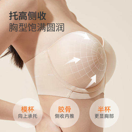 奶糖派大胸半杯无肩带2.0升级防滑聚拢光面上托抹胸无痕内衣文胸 商品图4