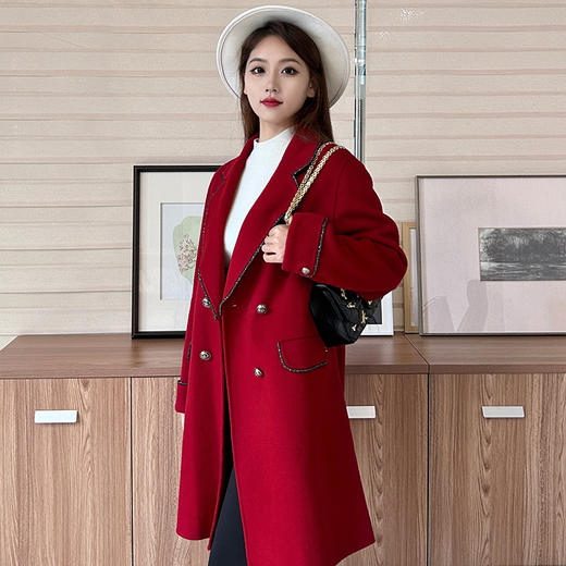 【鸿运大衣】臣禾 亮丝包边西装领大衣外套9233080281 商品图10