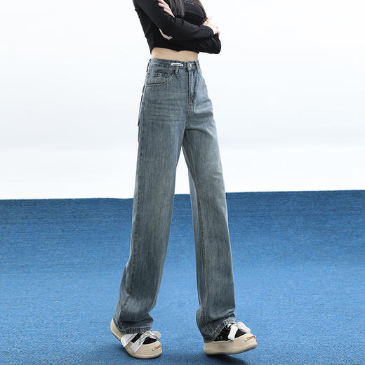 女士窄版高腰直筒阔腿牛仔裤棉质垂感（3-971） 商品图4