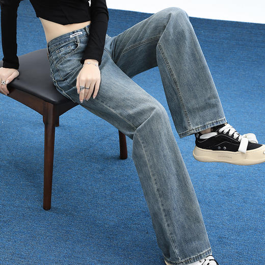 女士窄版高腰直筒阔腿牛仔裤棉质垂感（3-971） 商品图9
