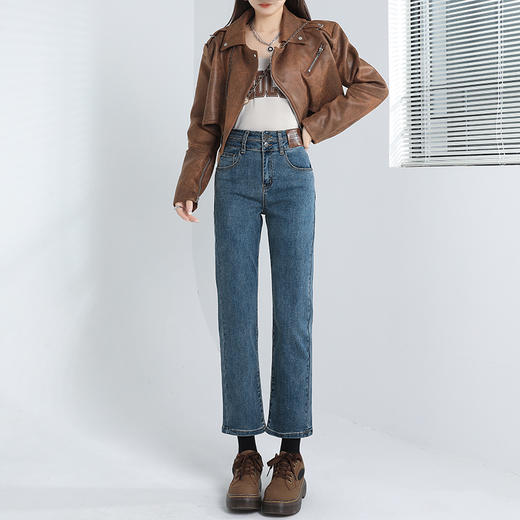 双扣高腰显瘦烟管直筒牛仔裤（3-976） 商品图3