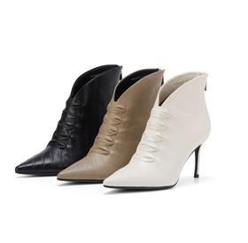 westory2023秋季新品细跟方头短筒靴尖头瘦脚单靴W23DS82991