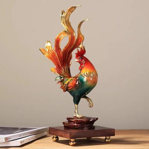 金鸡报喜纯铜鸡摆件公鸡招财金鸡家居玄关客厅装饰礼品工艺办公室彩铜工艺 金鸡报晓（145*140*420） 商品图1