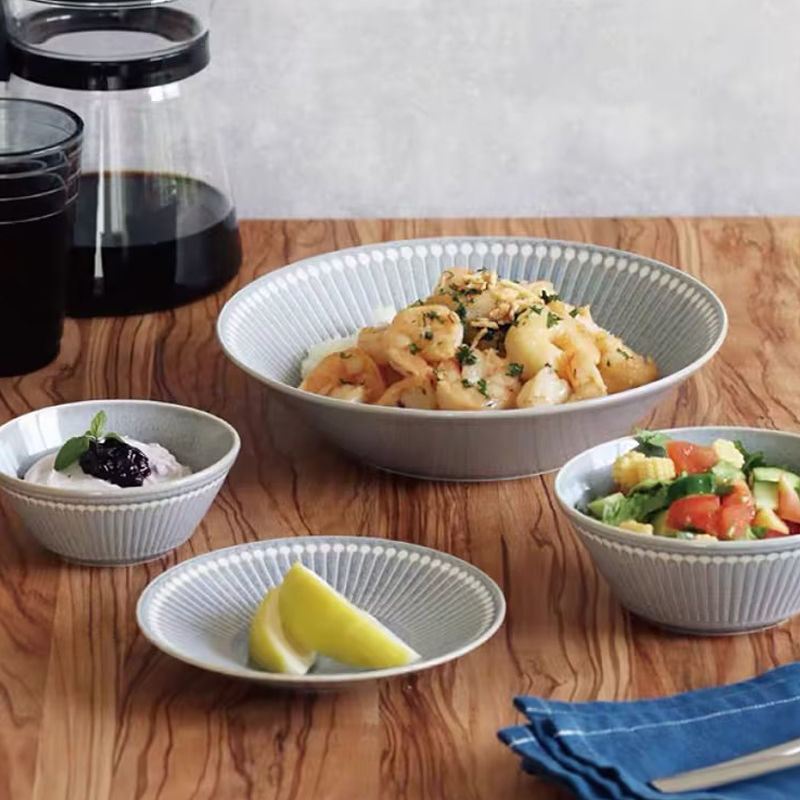 日本进口美浓烧 Albee灰十草 日式陶瓷饭碗盘子高级感西餐牛排盘深盘菜盘