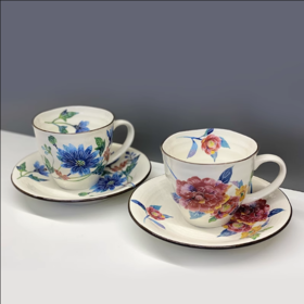 日本和蓝花衣咖啡杯碟套装-两杯两碟