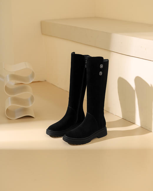 西村名物2023秋季新品圆头粗跟小腿靴法式长靴不过膝女X23DI4533101B 商品图8